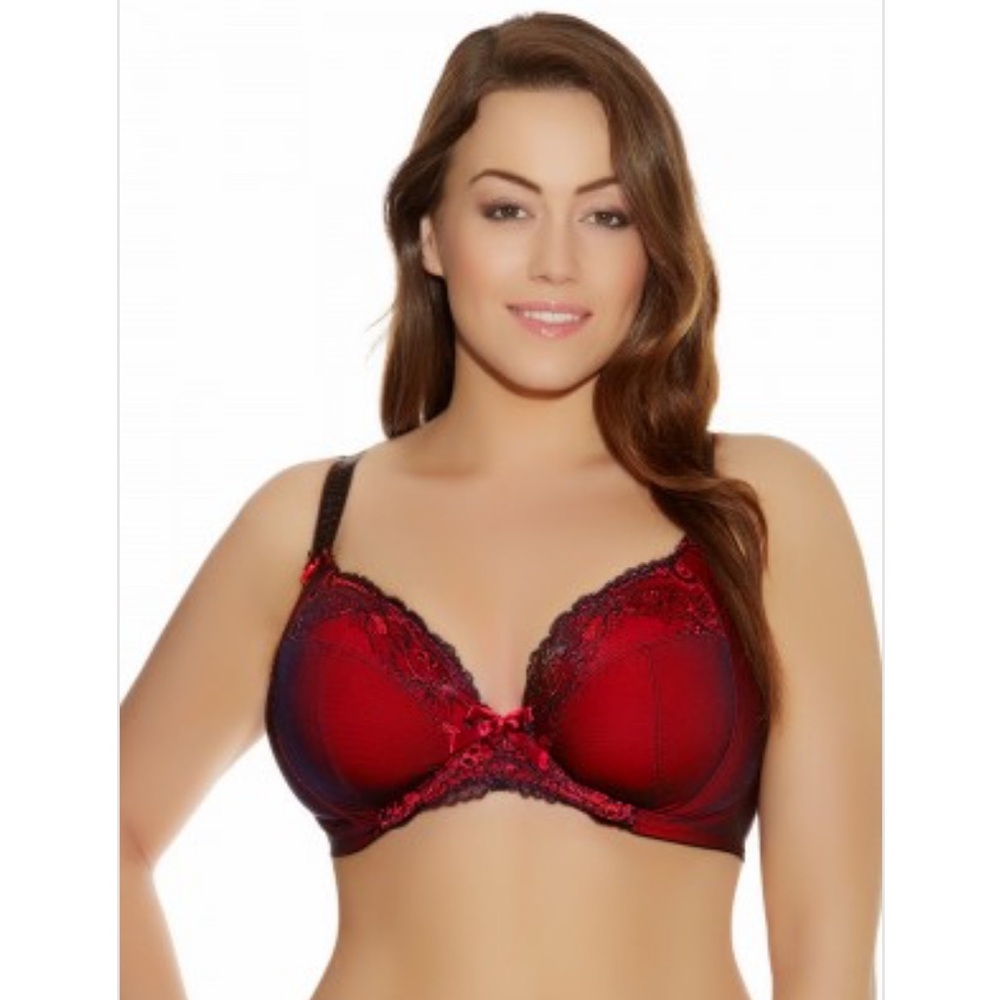 NWT Elomi Anushka Underwire Plunge Bra - Stretch Red Black el4061 Lace 40D